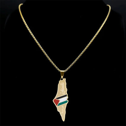 HNSP Map Of Palestine Stainless Steel Pendant Chain Necklace For Men Women jewel
