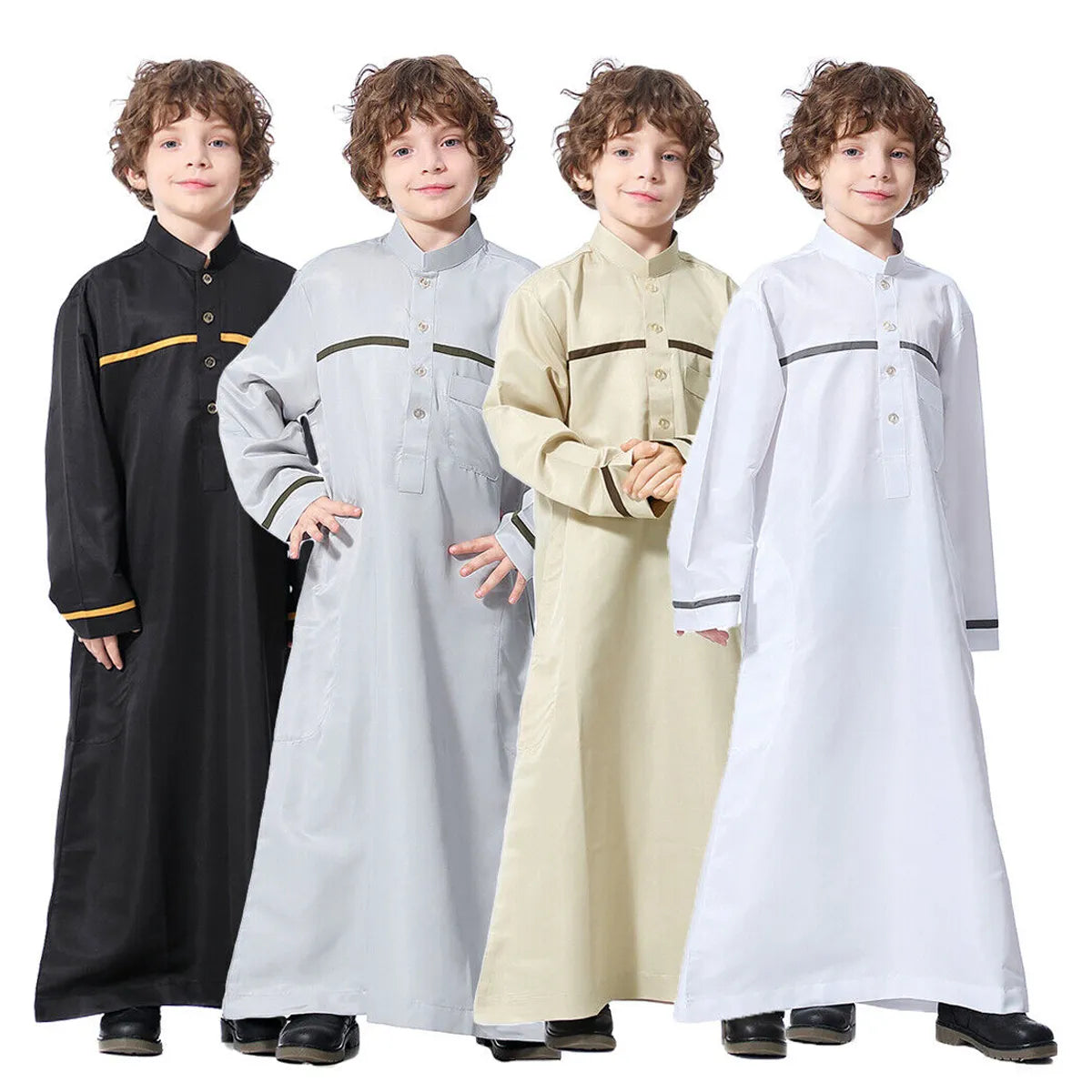 Chic Islamic Wear: Boys' Solid Collar Abaya Dress.