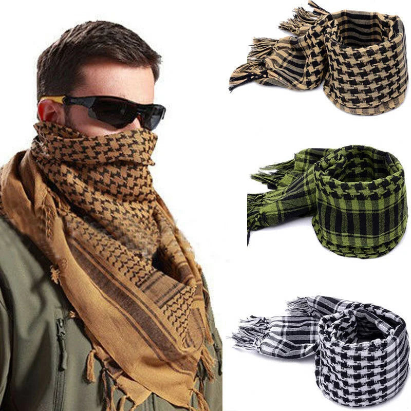 Handsome Arafat Arab Scarf. This Keffiyeh, lightweight and adorned with military-inspired stripes,