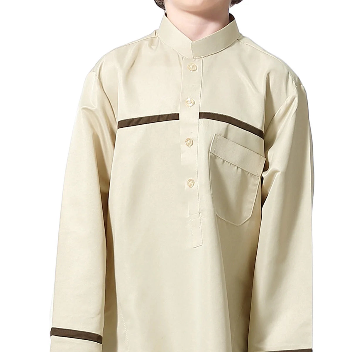 Chic Islamic Wear: Boys' Solid Collar Abaya Dress.